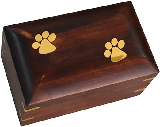Solid wood paw-print pet cremation box - specially designed for cats and dogs