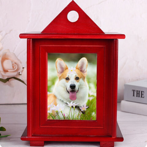 Red solid wood pet cremation box - New model - Medium-sized dog specific